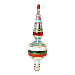 Christopher Radko Shiny Brite Striped Glass Finial Christmas Tree Topper 2022